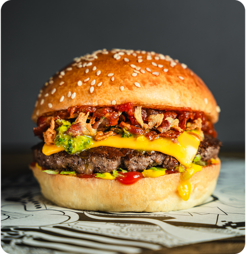 #006  - Signature beef patty, smoky bacon, café de Paris butter, smoked tomato chutney, crispy onion.