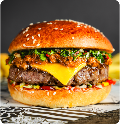 #007  - Signature beef patty,  beef chilli, chimichurri, American cheese.