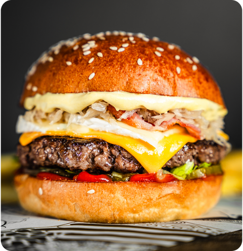 #021  - Signature beef patty, Cambazola, sauerkraut & pickled onion, German mustard mayo.