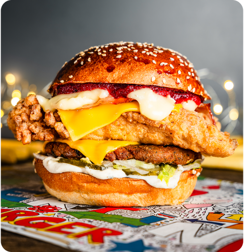 #026 -  Libertine fried chicken breast, cranberry sauce, camembert, sage & onion stuffing patty.