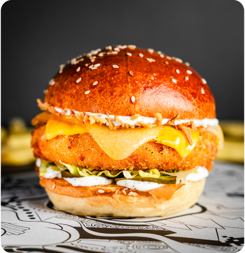 #344 - Panko fried mac ‘n’ cheese patty, Applewood smoked cheddar, crispy onion.