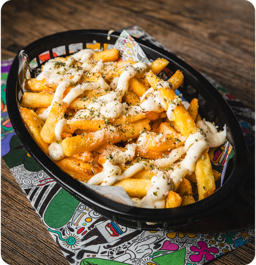 Truffle & Parmesan Fries - American cheese sauce, truffle mayo, parmesan & oregano.