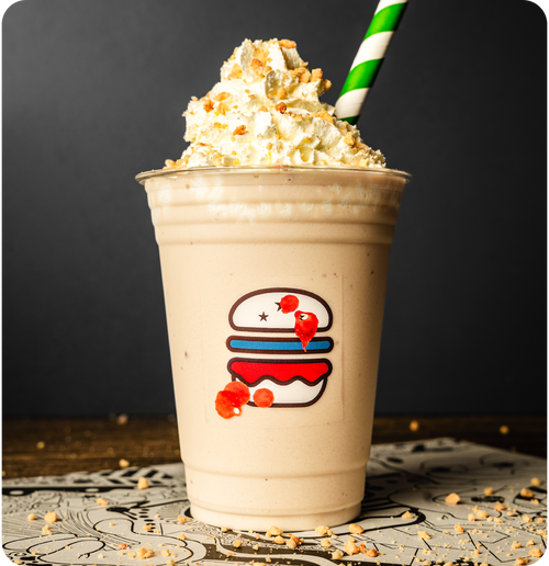 Peanut Butter & Jelly Shake - Whipped cream & peanut crumb.