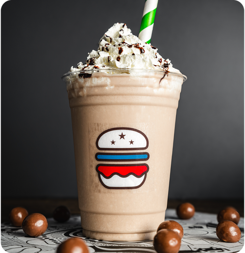 Malteser Shake - Hand spun chocolate & malt shake, whipped cream & chocolate sauce.