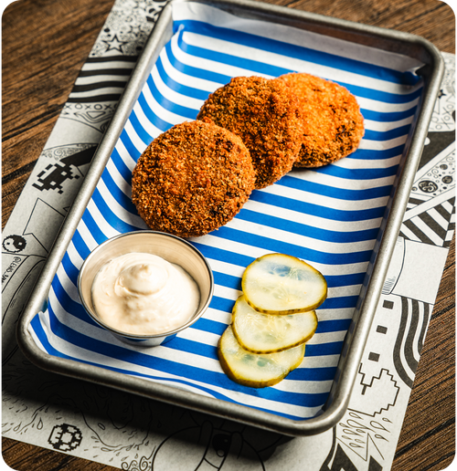 Miso Braised Beef Shin Crispy Bites - With toasted sesame mayo.